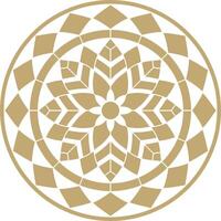 Vector gold round pattern Mosaic circle, geometric ornament. Sketchy flower