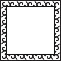 Vector black monochrome square Kazakh national ornament. Ethnic pattern of the peoples of the Great Steppe, .Mongols, Kyrgyz, Kalmyks, Buryats. Square frame border