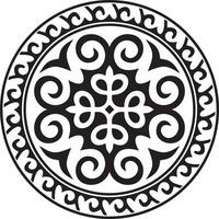 Vector black monochrome round Kazakh national ornament. Ethnic pattern of the peoples of the Great Steppe, .Mongols, Kyrgyz, Kalmyks, Buryats. circle, frame border