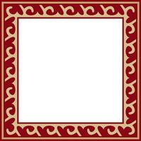 Vector golden square Kazakh national ornament. Ethnic pattern of the peoples of the Great Steppe, Mongols, Kyrgyz, Kalmyks, Buryats. Square frame border