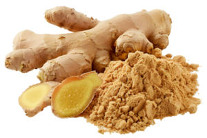 AI generated Ginger root and powder isolated on transparent background png