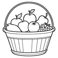 Fruits on a Basket coloring page, Fruits outline drawing coloring book pages for children vector