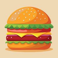 Delectable cartoon vector artwork of a cheeseburger. Cartoon icon of a burger with cheese.