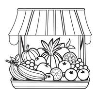 Fruits on a Basket coloring page, Fruits outline drawing coloring book pages for children vector