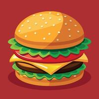 Delectable cartoon vector artwork of a cheeseburger. Cartoon icon of a burger with cheese.