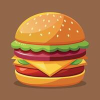 Delectable cartoon vector artwork of a cheeseburger. Cartoon icon of a burger with cheese.