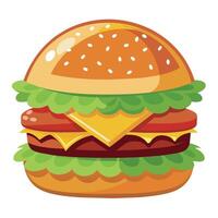 Delectable cartoon vector artwork of a cheeseburger. Cartoon icon of a burger with cheese.