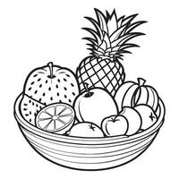 Fruits on a Basket coloring page, Fruits outline drawing coloring book pages for children vector