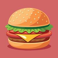 Delectable cartoon vector artwork of a cheeseburger. Cartoon icon of a burger with cheese.