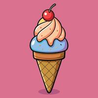 Ice cream cone cartoon vector and illustration. Ice cream sweet food icon cream colored outline