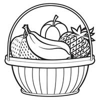 Fruits on a Basket coloring page, Fruits outline drawing coloring book pages for children vector