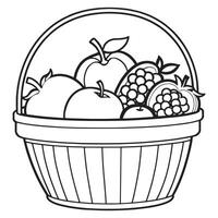 Fruits on a Basket coloring page, Fruits outline drawing coloring book pages for children vector