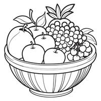 Fruits on a Basket coloring page, Fruits outline drawing coloring book pages for children vector