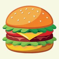 Delectable cartoon vector artwork of a cheeseburger. Cartoon icon of a burger with cheese.