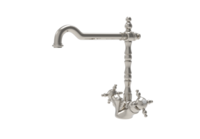 a kitchen faucet with a metal handle and a spout png