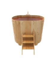 a wooden bathtub with a ladder and a wooden step png