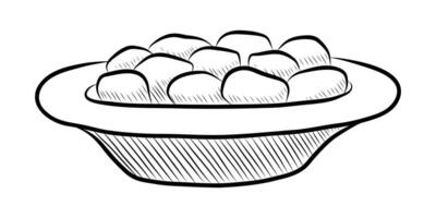 BLACK AND WHITE VECTOR DRAWING OF A BOWL OF FOOD FOR PETS