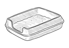 BLACK AND WHITE VECTOR DRAWING OF A TOILET TRAY FOR PETS