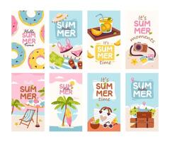 Hello summer slogan, summer banner or poster. Vector template with summer cute elements