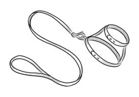 BLACK AND WHITE VECTOR DRAWING OF A HARNESS WITH A LEASH FOR PETS