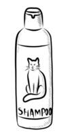 BLACK AND WHITE VECTOR DRAWING OF SHAMPOO FOR CATS