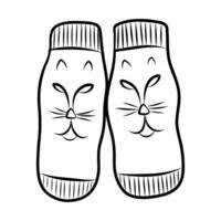 BLACK AND WHITE VECTOR DRAWING OF SOCKS FOR PETS WITH A CUTE FACE