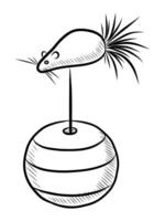 BLACK AND WHITE VECTOR DRAWING OF A FLOOR TOY WITH A MOUSE FOR PETS