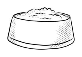 BLACK AND WHITE VECTOR DRAWING OF A BOWL OF FOOD FOR PETS