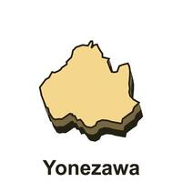 yonezawa ciudad mapa contorno Escribiendo gráfico ilustración, administrativo divisiones de Japón, prefecturas de Japón vector