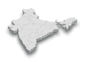 3d India blanco mapa con regiones aislado vector