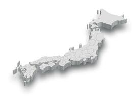 3d Japón blanco mapa con regiones aislado vector