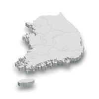 3d South Korea white map with regions isolated vector