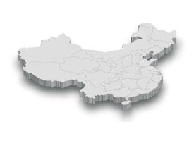 3d China blanco mapa con regiones aislado vector