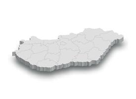 3d Hungría blanco mapa con regiones aislado vector
