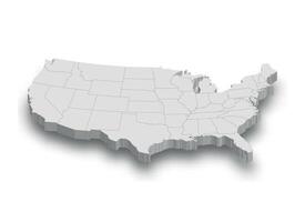 3d United States white map with regions isolated vector