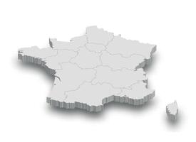 3d Francia blanco mapa con regiones aislado vector