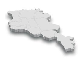 3d Armenia blanco mapa con regiones aislado vector