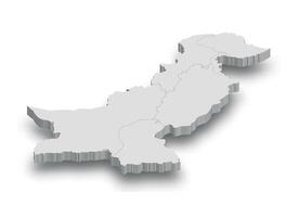 3d Pakistán blanco mapa con regiones aislado vector