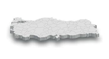 3d Turquía blanco mapa con regiones aislado vector