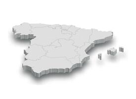 3d España blanco mapa con regiones aislado vector