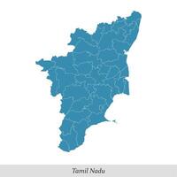 mapa de tamil nadu es un estado de India con distritos vector