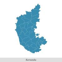 mapa de karnataka es un estado de India con distritos vector