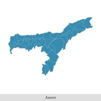 mapa de Assam es un estado de India con distritos vector