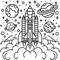 Outer space coloring pages for kids. Space coloring pages. Space outline vector