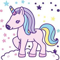 Cute unicorn cartoon vector. White unicorn vector