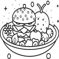 Food coloring pages for coloring book. Food outline vector. vector