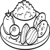 Food coloring pages for coloring book. Food outline vector. vector