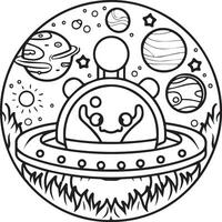 Outer space coloring pages for kids. Space coloring pages. Space outline vector