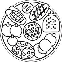 Food and Snacks Coloring pages for coloring book. Food coloring pages. Fast food coloring pages. vector