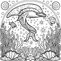 Sea life coloring pages for coloring book. Sea life outline vector